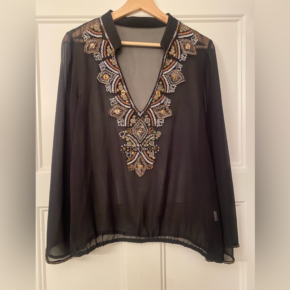 Embroidered Sheer Black Blouse